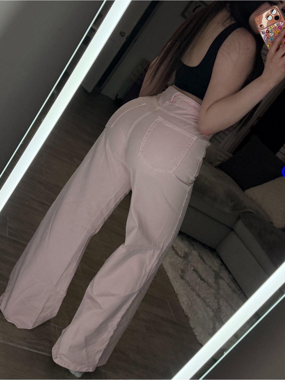 Zara Pale Pink High-Rise Wide-Leg Jeans